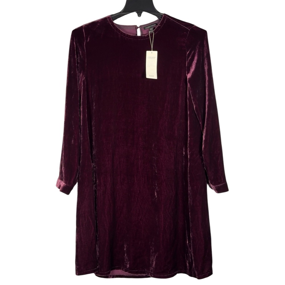 Eileen Fisher Womens XXS Plum Viscose Silk Crew Neck Knee Length Dress NWT